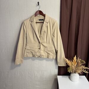 7th Avenue Blazer Jacket Size 12 Tan Long Sleeve Lined Workwear with Faux Pocket
